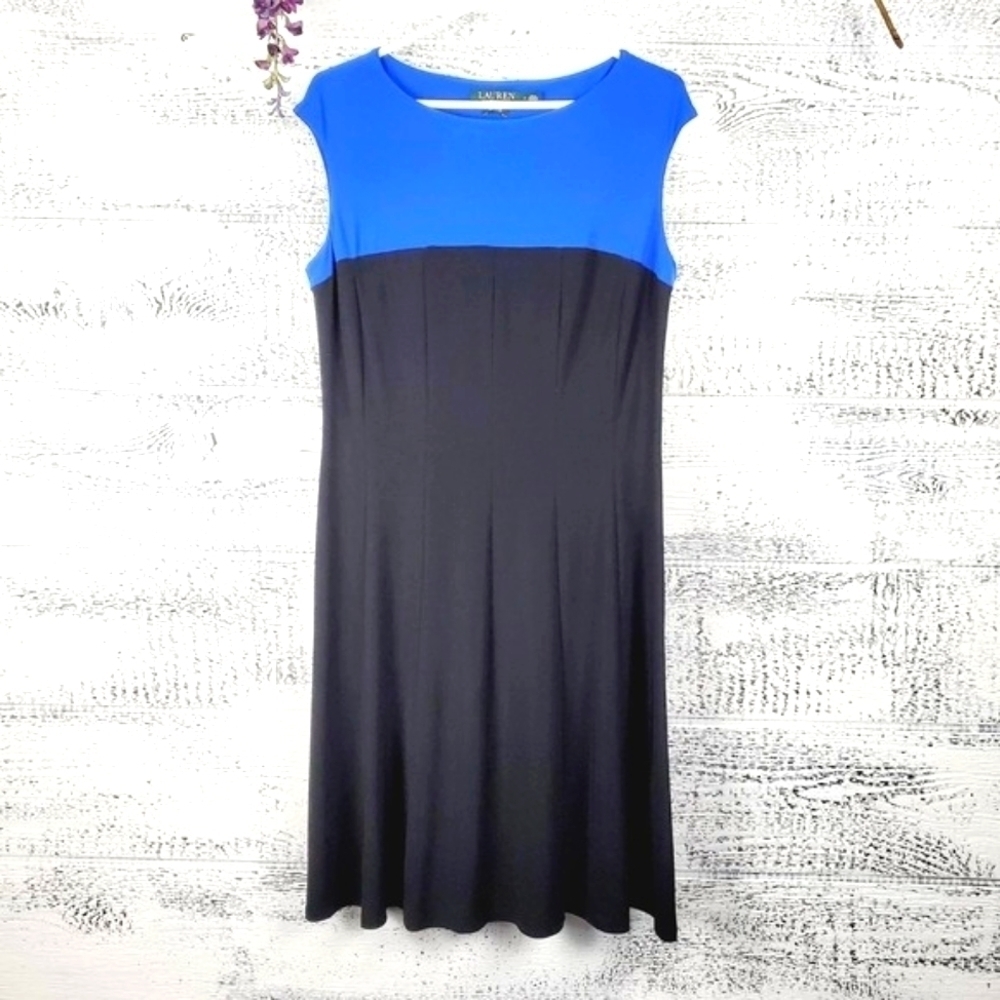 Lauren Ralph Lauren Color Blocked Jersey Cap Sleeves Dress Sz 14